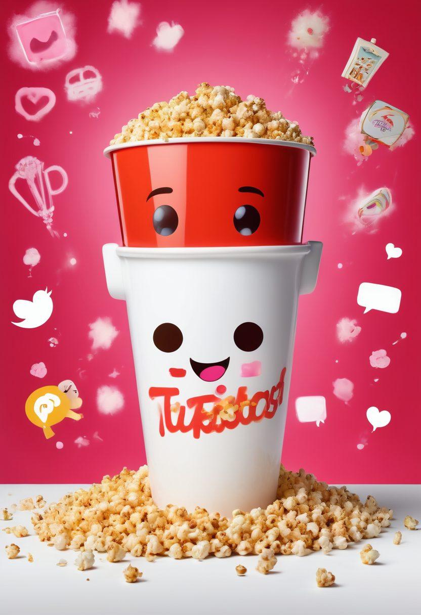 A dynamic collage showcasing vibrant viral media moments, featuring a colorful explosion of social media icons like TikTok, Instagram, and YouTube. Include imagery of a popcorn bucket and a remote control, symbolizing endless entertainment. Overlay popular meme characters dancing in joy, surrounded by eye-catching text bubbles stating 'Endless Fun'. Use bright, engaging colors to evoke excitement. vector art. vibrant colors. white background.